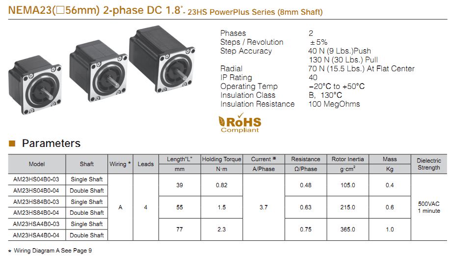 Động cơ bước Moons' tiêu chuẩn NEMA 23(56X56MM) 2 PHASE DC 1.8°