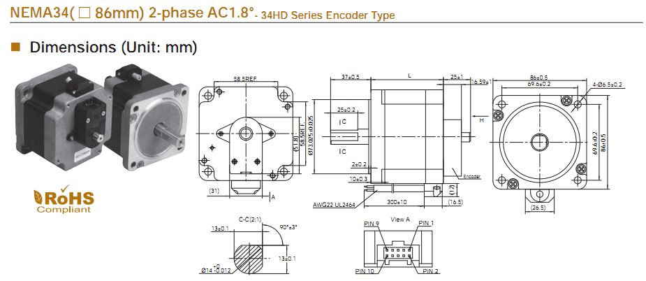 NEMA 34 (86X86MM) CÓ ENCODER Moons' step motor