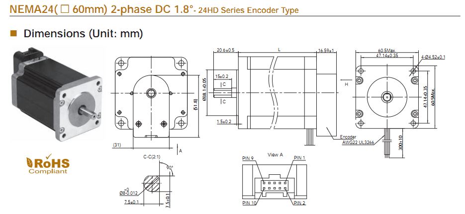 NEMA 24(60X60MM) CÓ ENCODER Moons' step motor