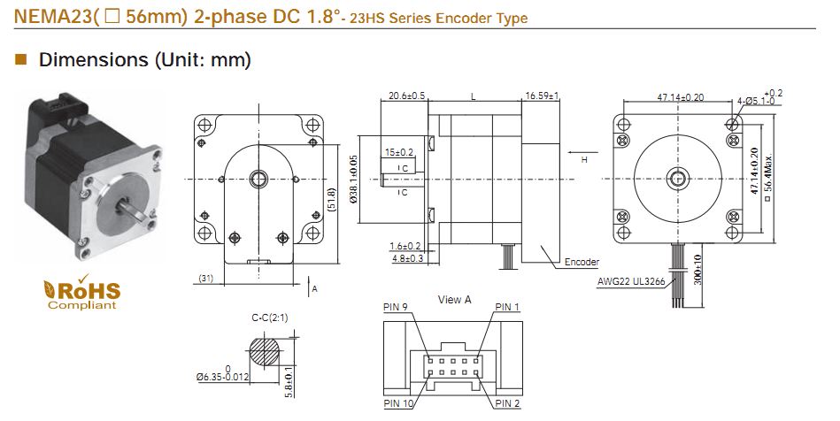 NEMA 23(56X56MM) CÓ ENCODER Moons' step motor