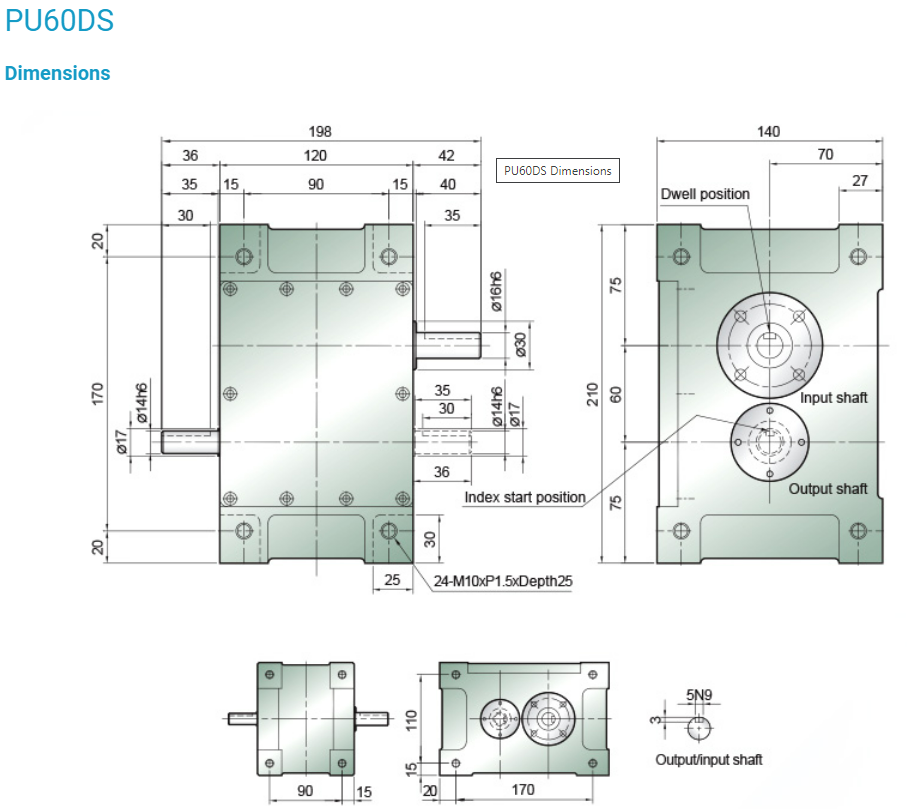 Bộ chia góc PU50DS, PU60DS, PU65DS, PU80DS