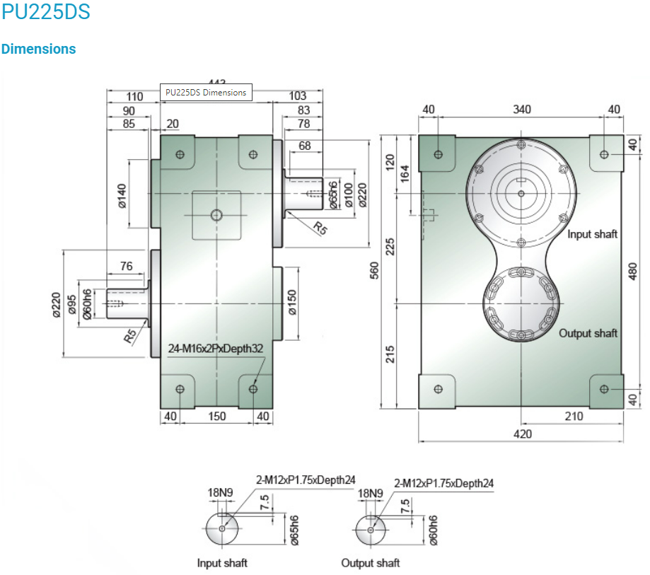 Bộ chia góc PU225DS, PU250DS, PU320DS, PU400DS