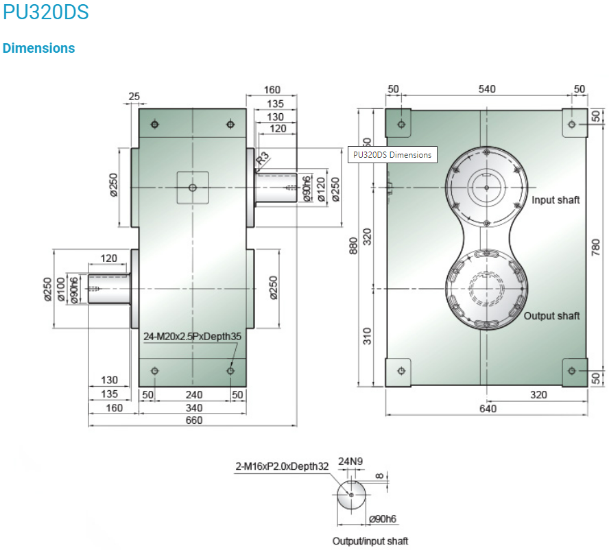 Bộ chia góc PU225DS, PU250DS, PU320DS, PU400DS