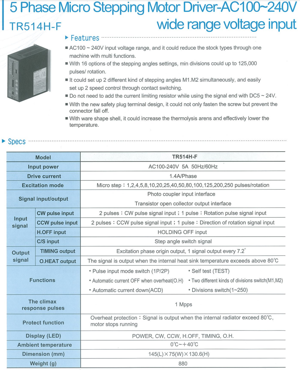 TR514H-F (2 PHASE STEPPER MOTOR DRIVER) Troy