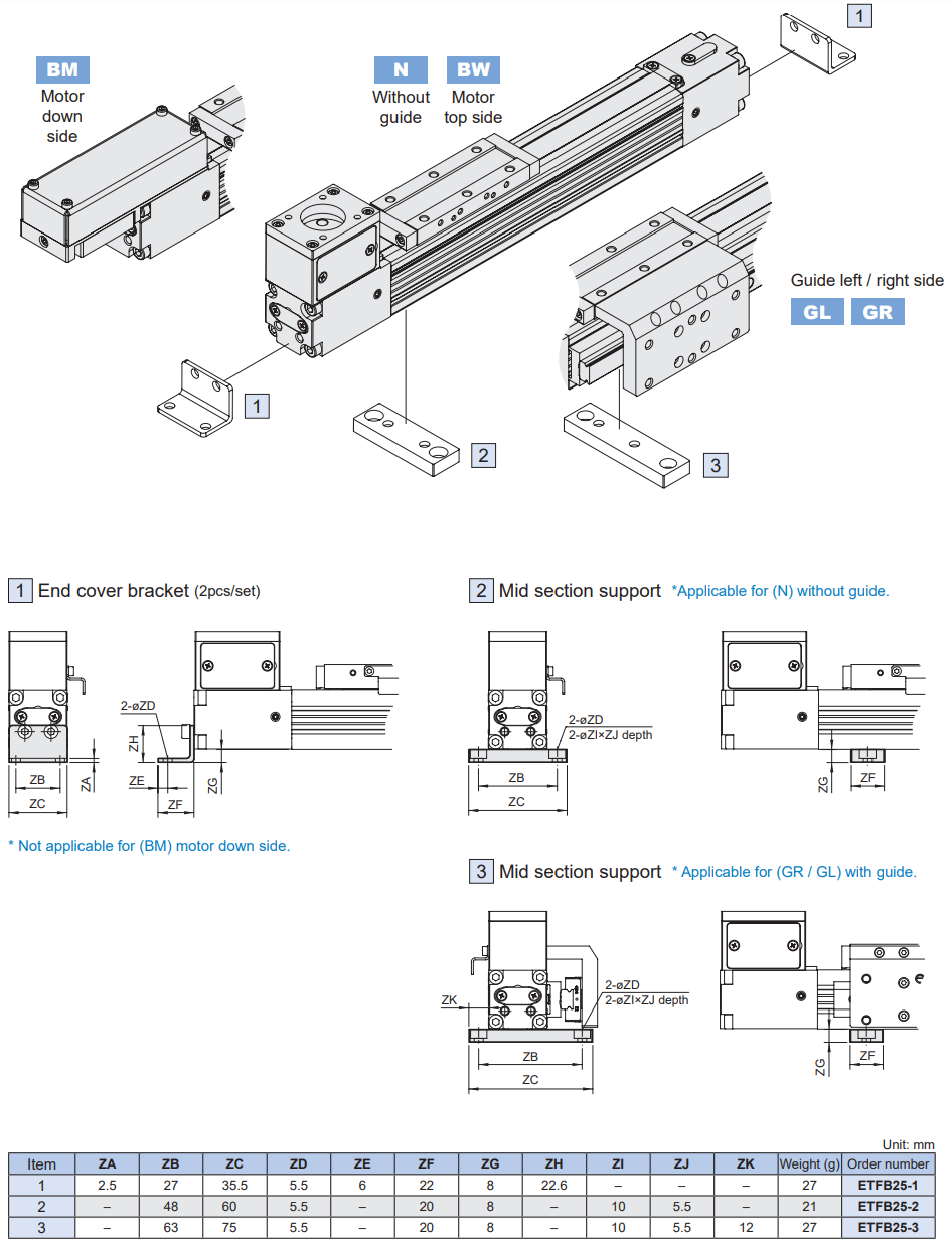 Slider electric cylinder-belt driven (without motor) METFB