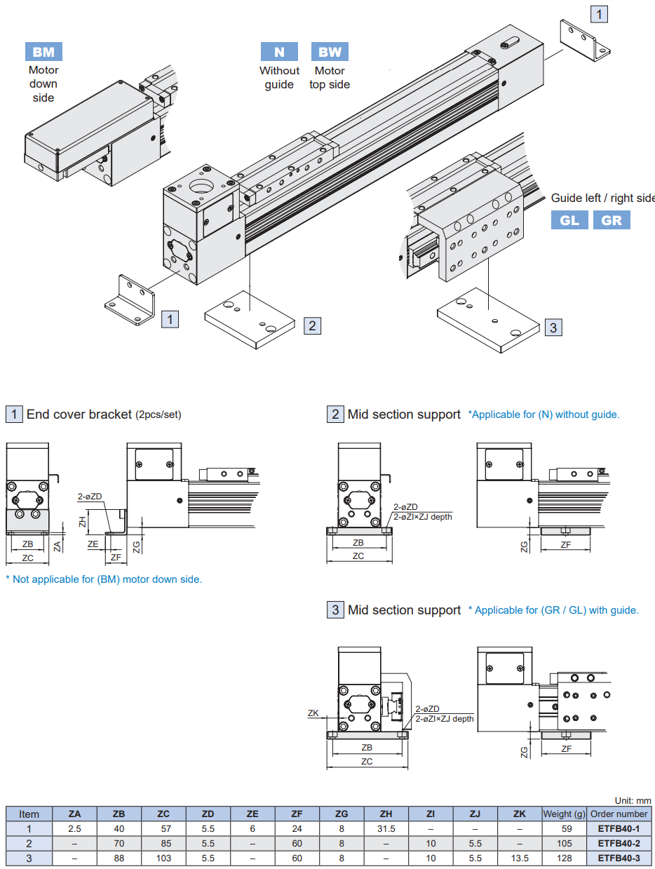 Slider electric cylinder-belt driven (without motor) METFB