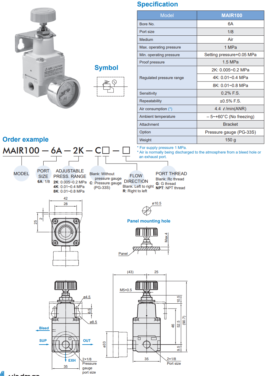 Bộ điều chỉnh áp suất mindman MAIR100