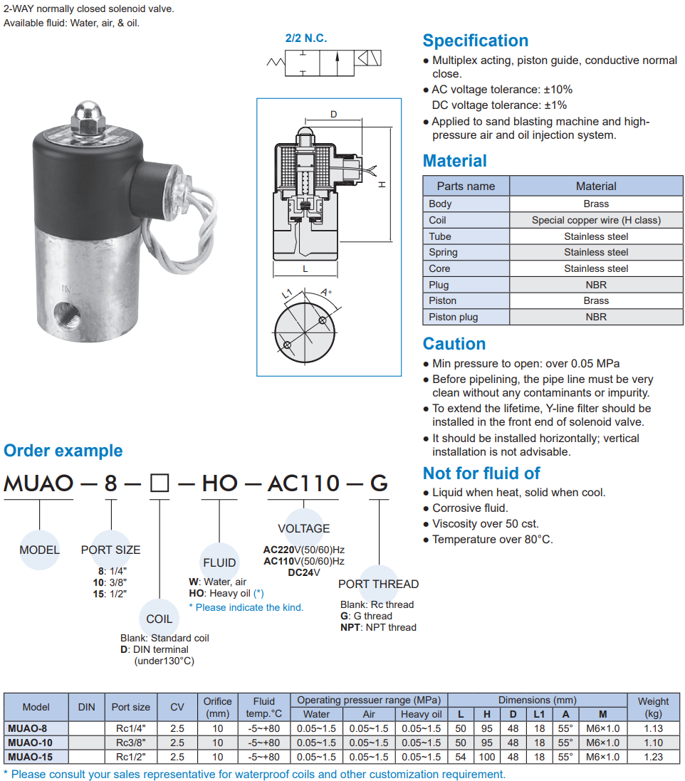 2/2 way piston valve Mindman MUAO