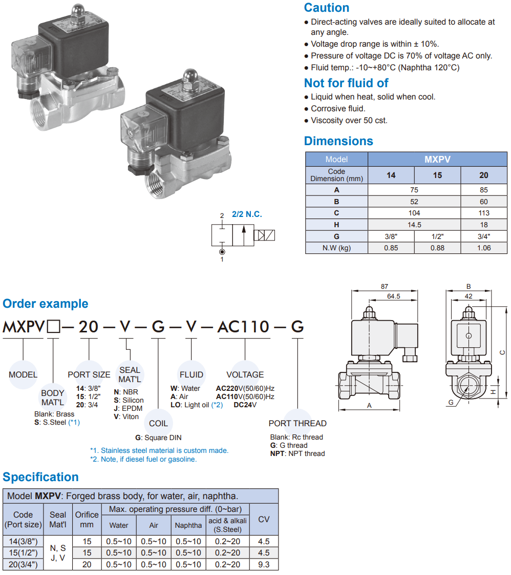 2/2 way piston valve Mindman MXPV