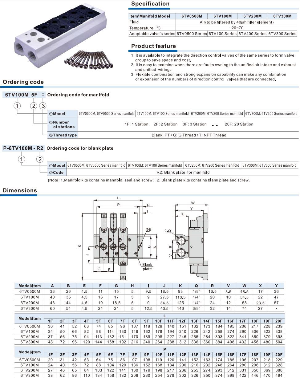 Solenoid Valve 6TV Series Manifold