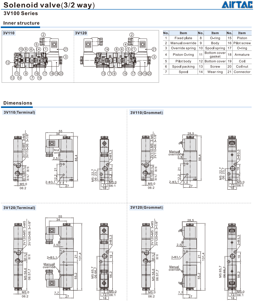 3V100 Series Solenoid Valve (3/2 way)