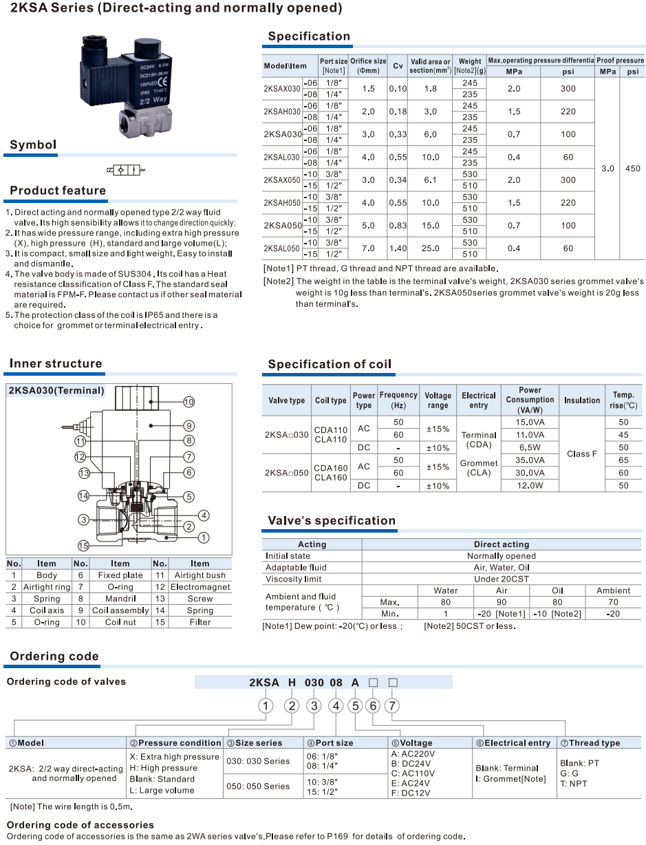 2KSA Series (Direct-acting and normally opened) Fluid control valve(2/2 way)