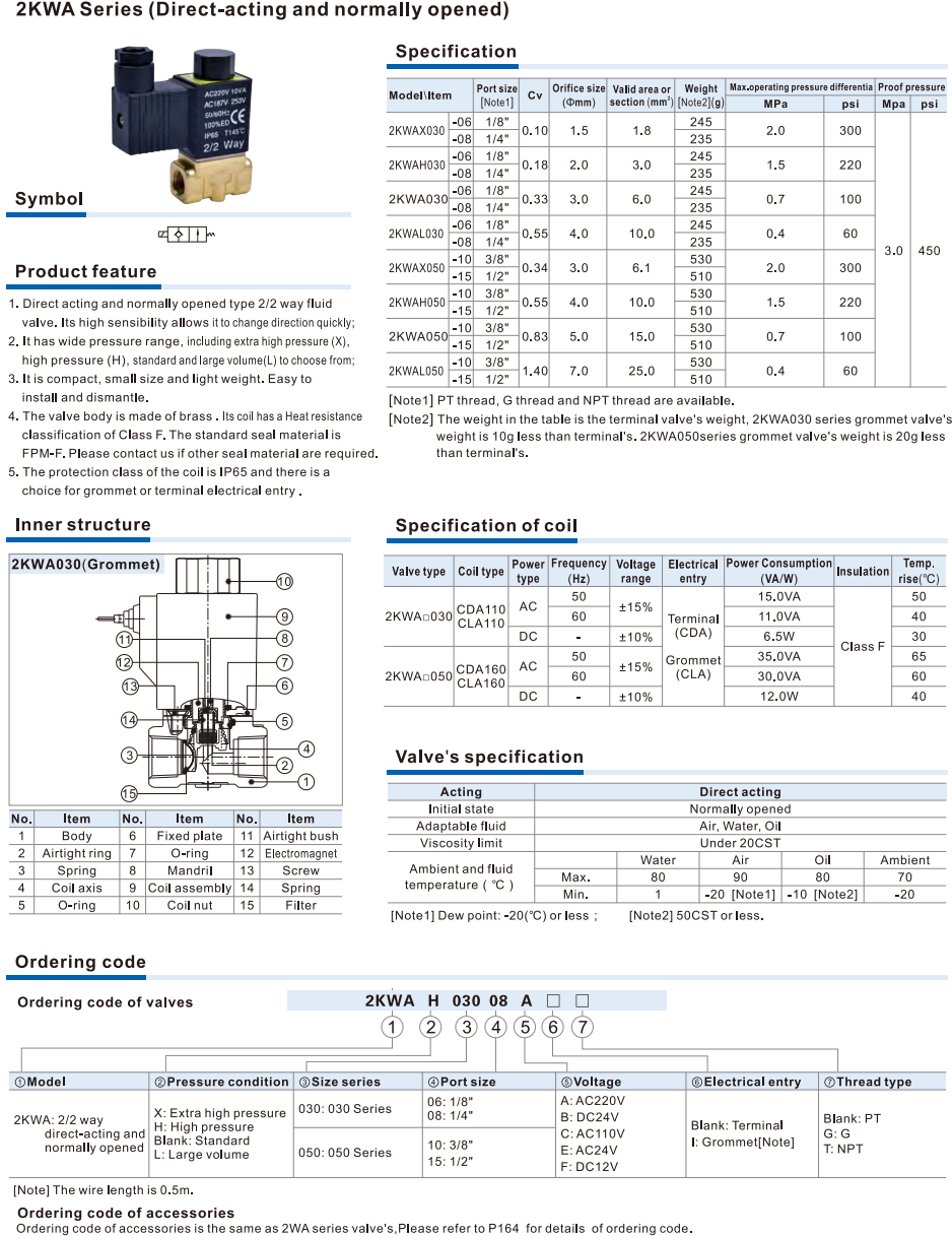 2KWA Series (Direct-acting and normally opened) Fluid control valve(2/2 way)