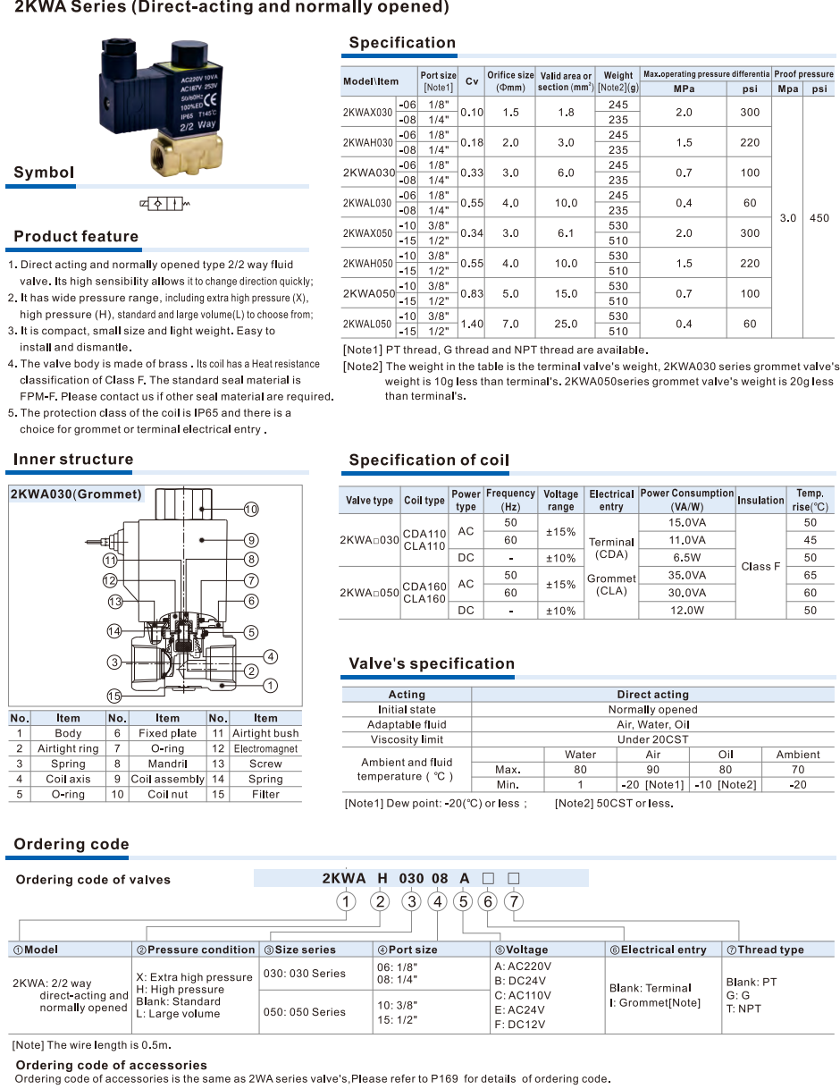 2KWA Series (Internally piloted and normally opened) Fluid control valve(2/2 way)