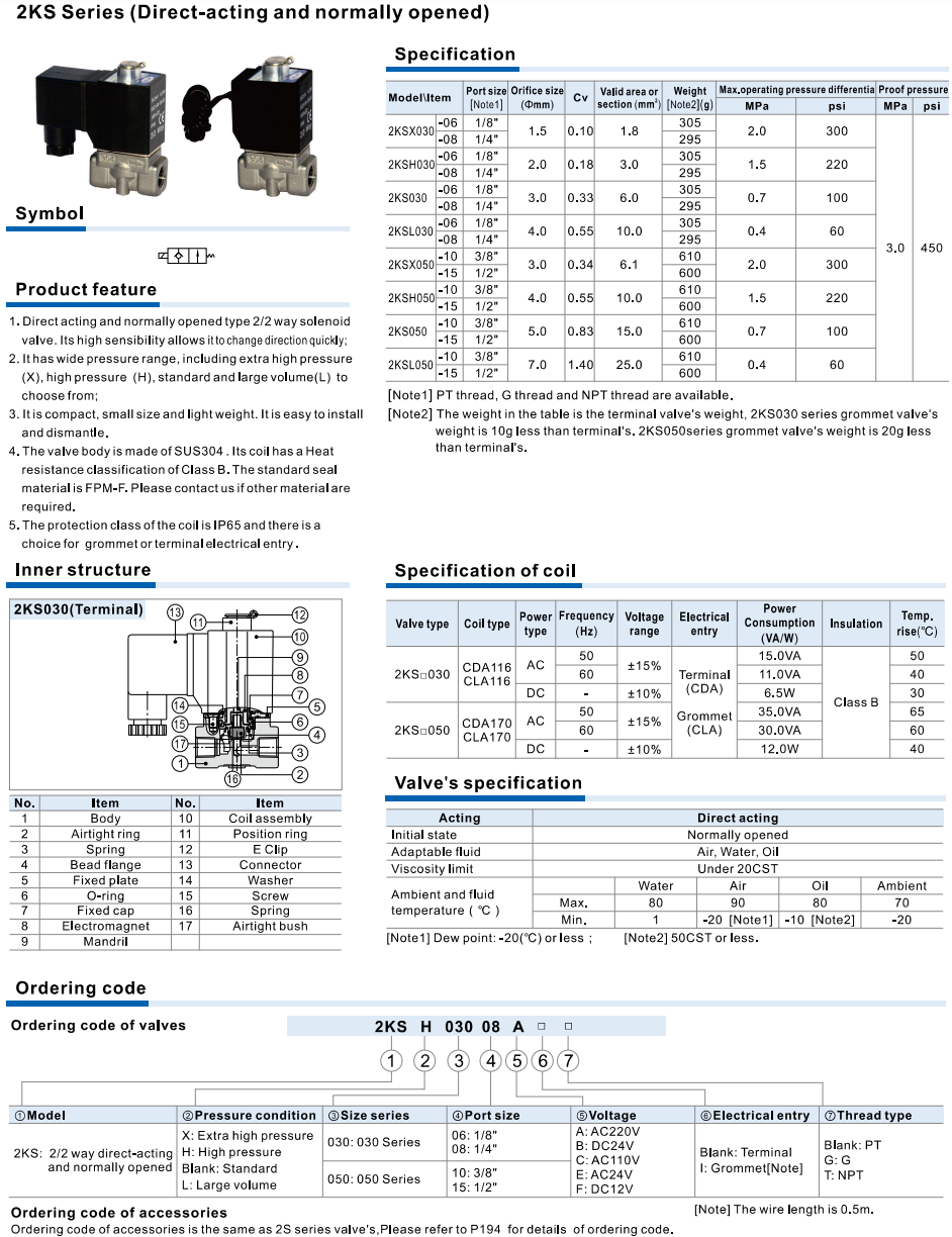 2KS Series(Direct-acting and normally opened) Fluid Control Valve(2/2 way)