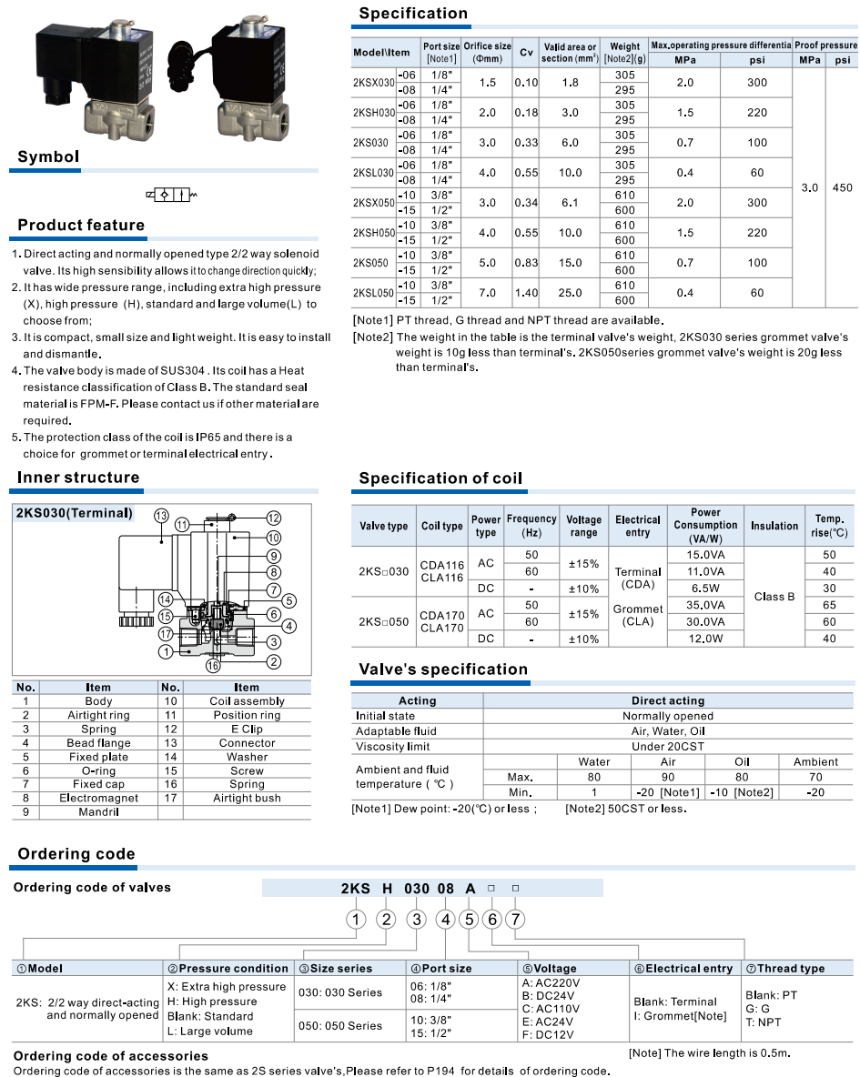 2KS Series(Internally piloted and normally opened) Fluid Control Valve(2/2 way)