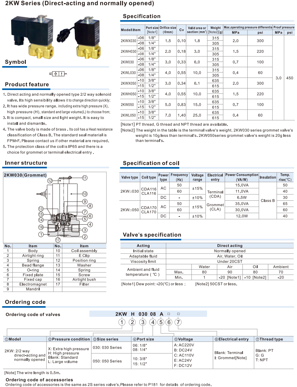 2KW Series(Direct-acting and normally opened) Fluid Control Valve(2/2 way)