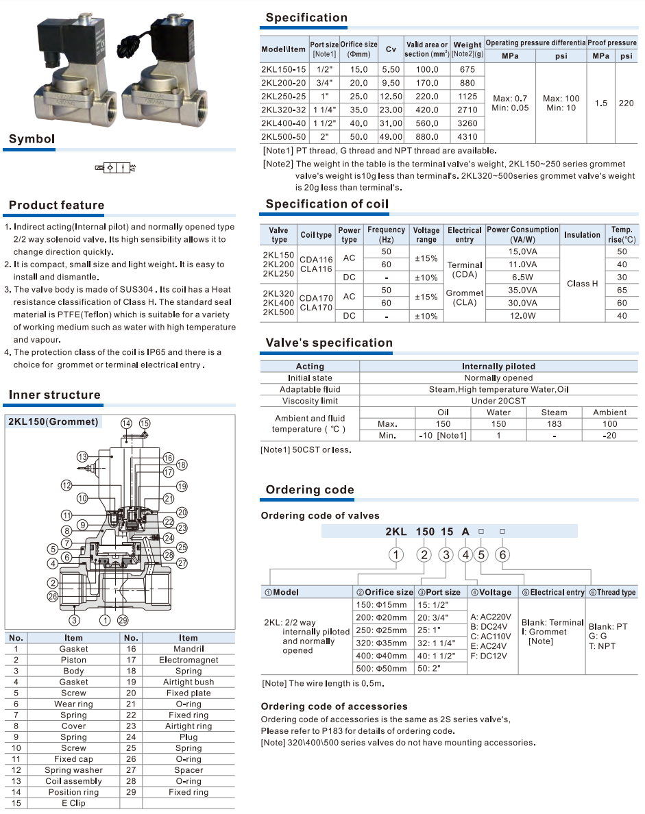 2KL Series(Internally piloted and normally opened) Fluid Control Valve(2/2 way)