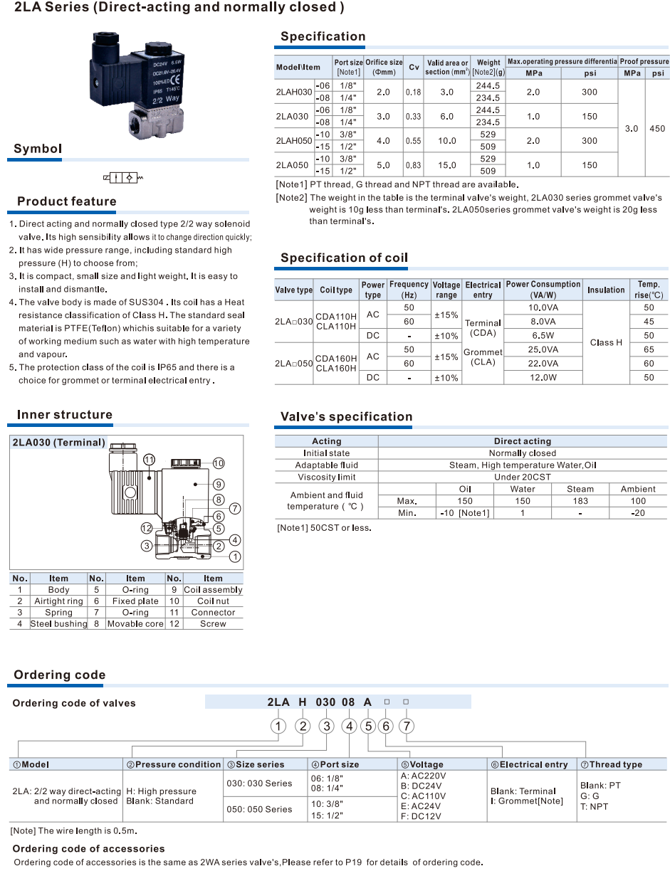 2LA Series(Internally piloted and normally closed) Fluid Control Valve(2/2 way)