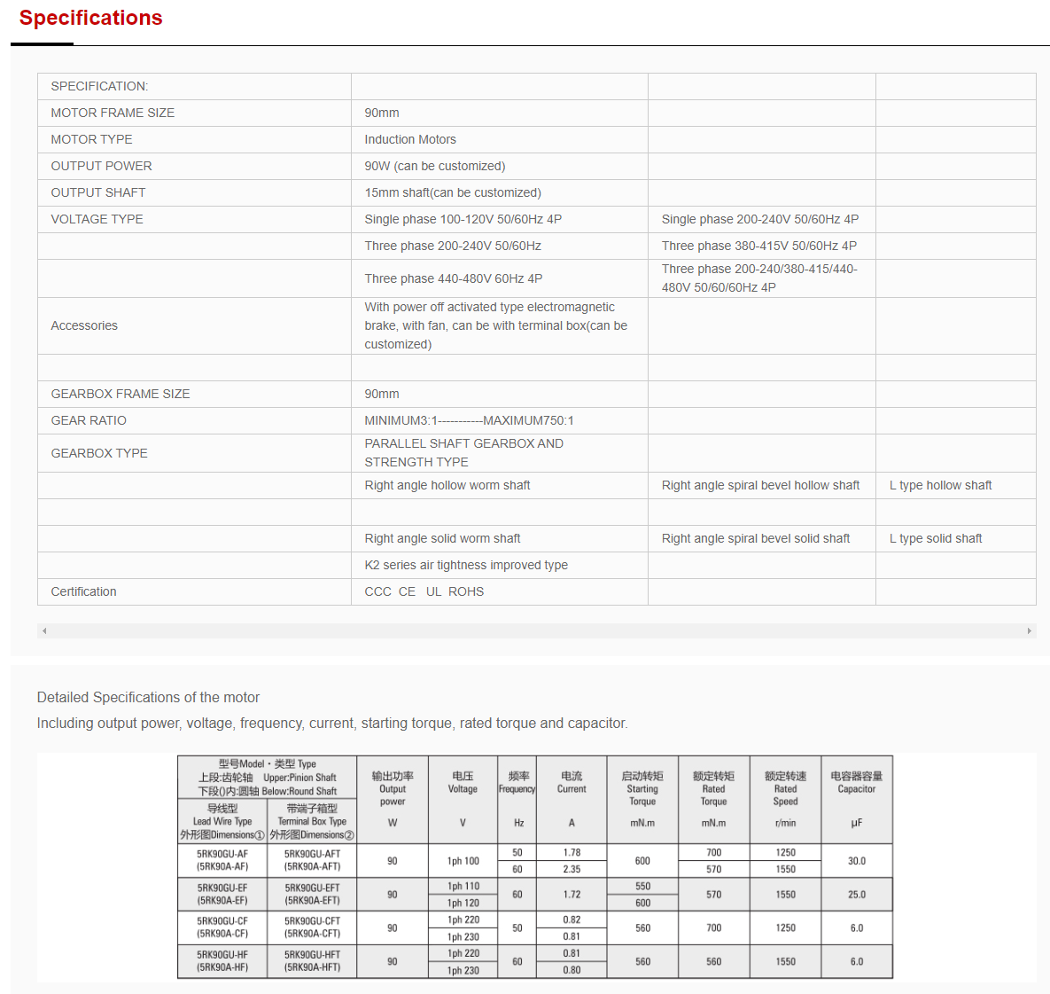 90w Brake Motor Ratio From 3~750