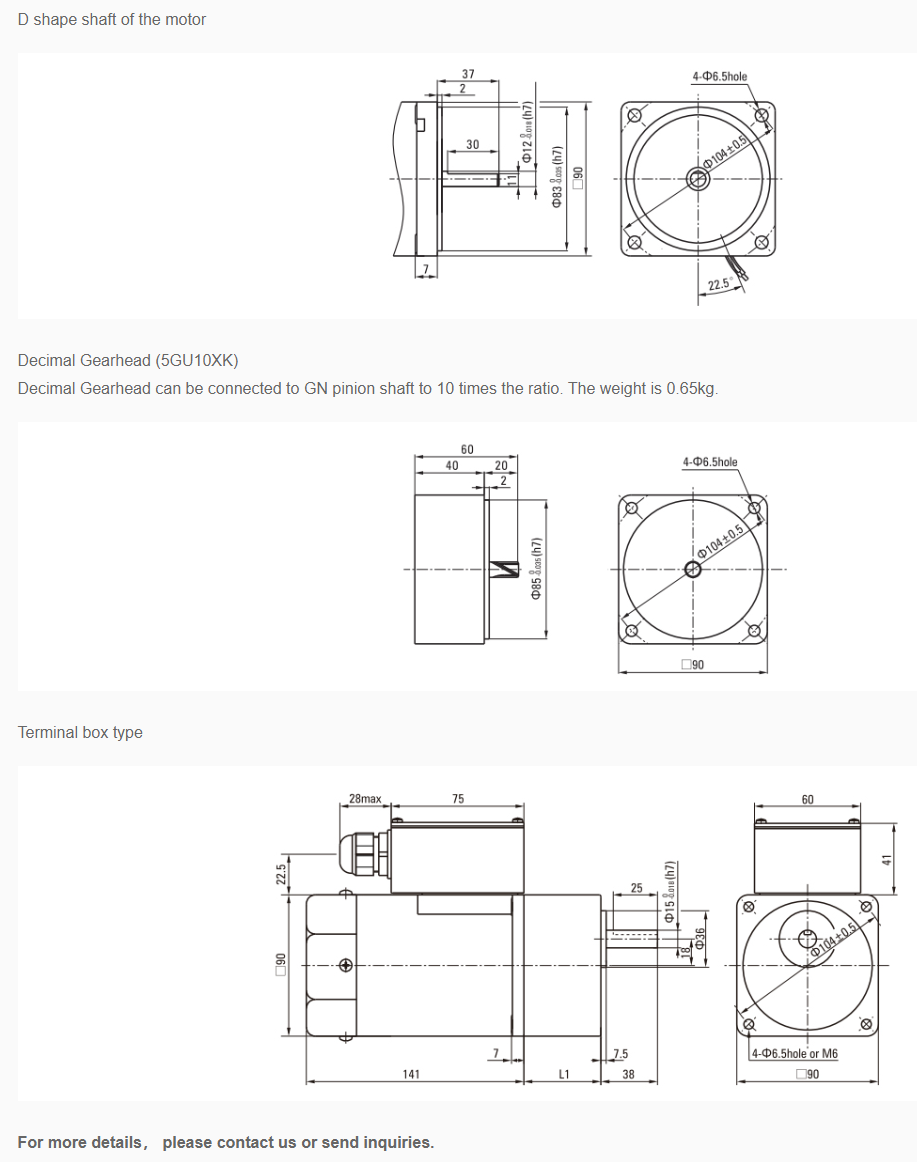 90w Brake Motor Ratio From 3~750