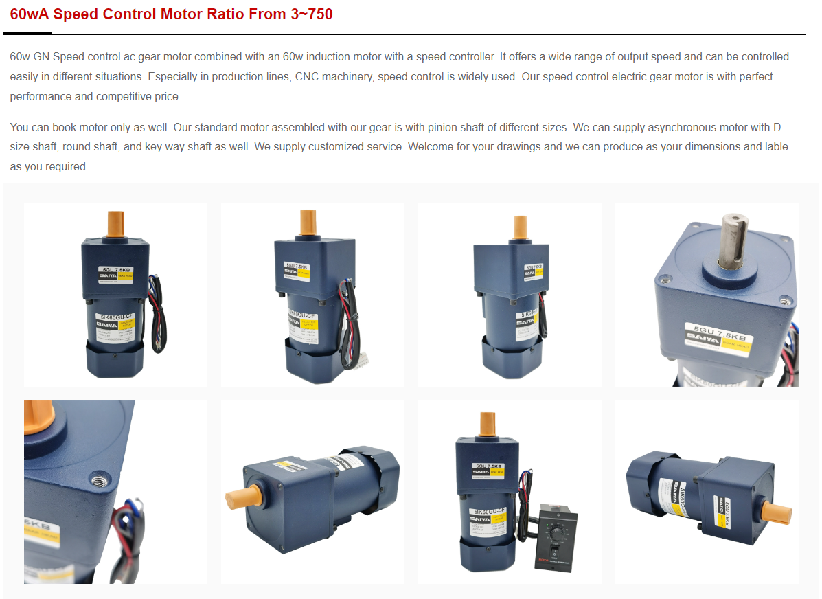 60wA Speed Control Motor Ratio From 3~750