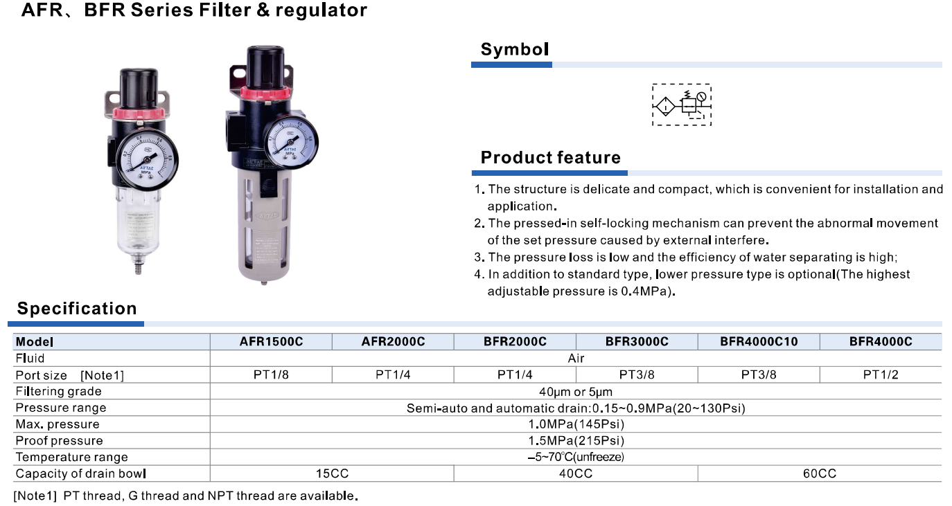 AirTAC AFR / BFR Series Pneumatic Filter Regulator