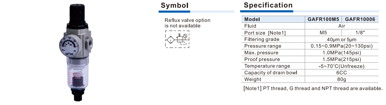 Bộ Lọc Điều Áp Khí Nén AIRTAC GAFR100 Series – GA Series Filter & Regulator