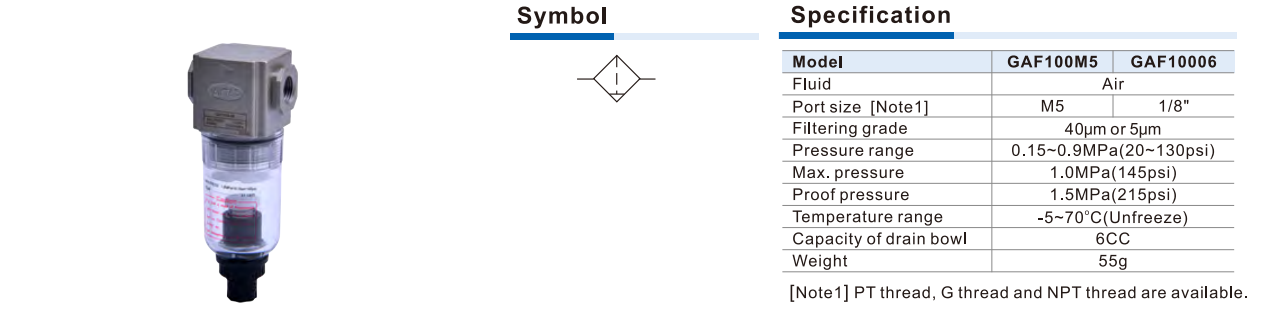 Lọc Khí Nén AIRTAC GAF100 Series – GA Series Pneumatic Air Filter