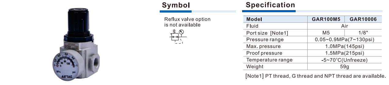 Van Điều Áp Khí Nén AIRTAC GAR100 Series – GA Series Pneumatic Regulator