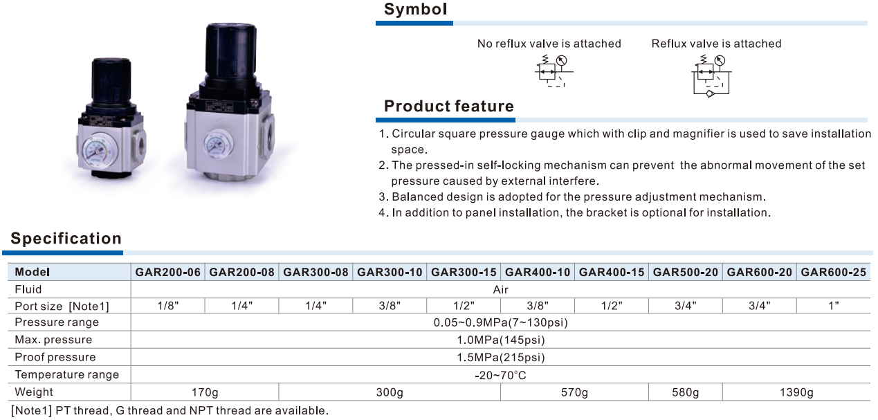 Van Điều Áp Khí Nén AIRTAC GAR Series – GA Series Pneumatic Regulator Công Nghiệp