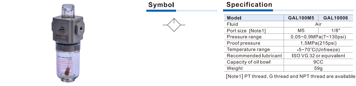 Bộ Bôi Trơn Khí Nén AIRTAC GAL100 Series – GA Series Pneumatic Lubricator