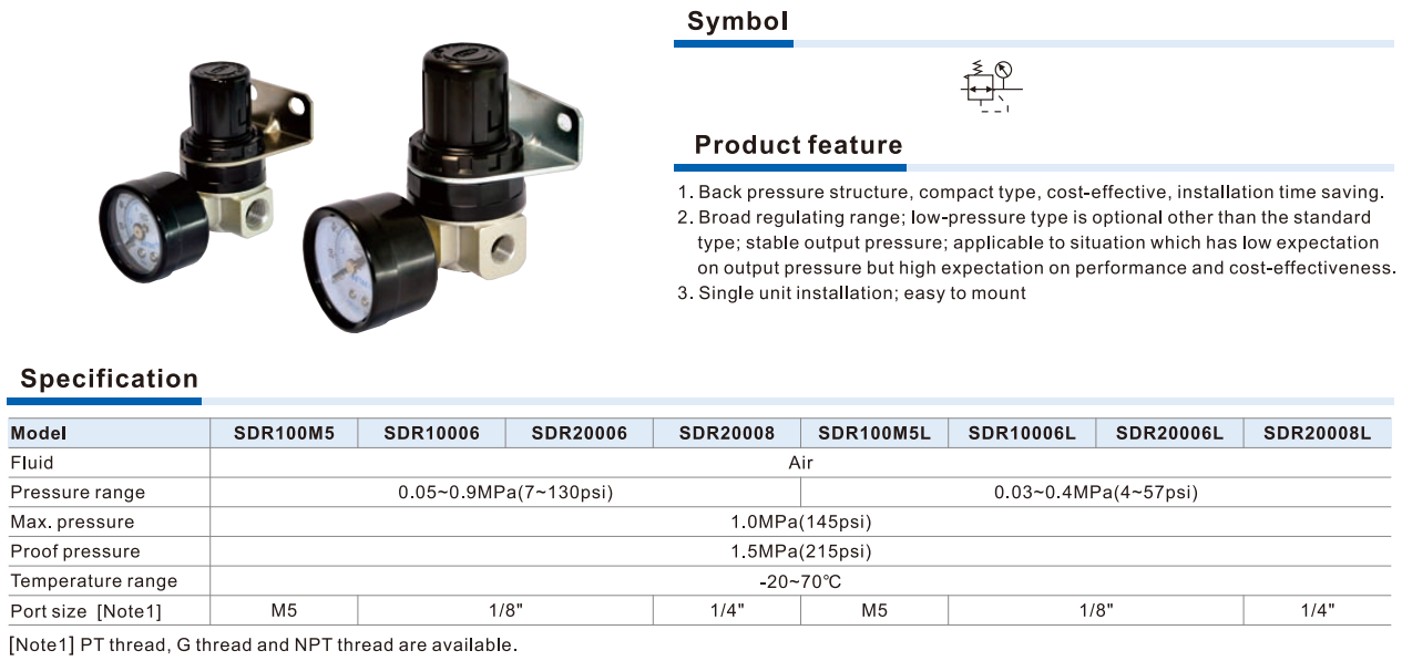 Van Điều Áp Khí Nén SDR Series – Bộ Điều Chỉnh Áp Suất Nhỏ Gọn, Ổn Định, Chi Phí Tối Ưu