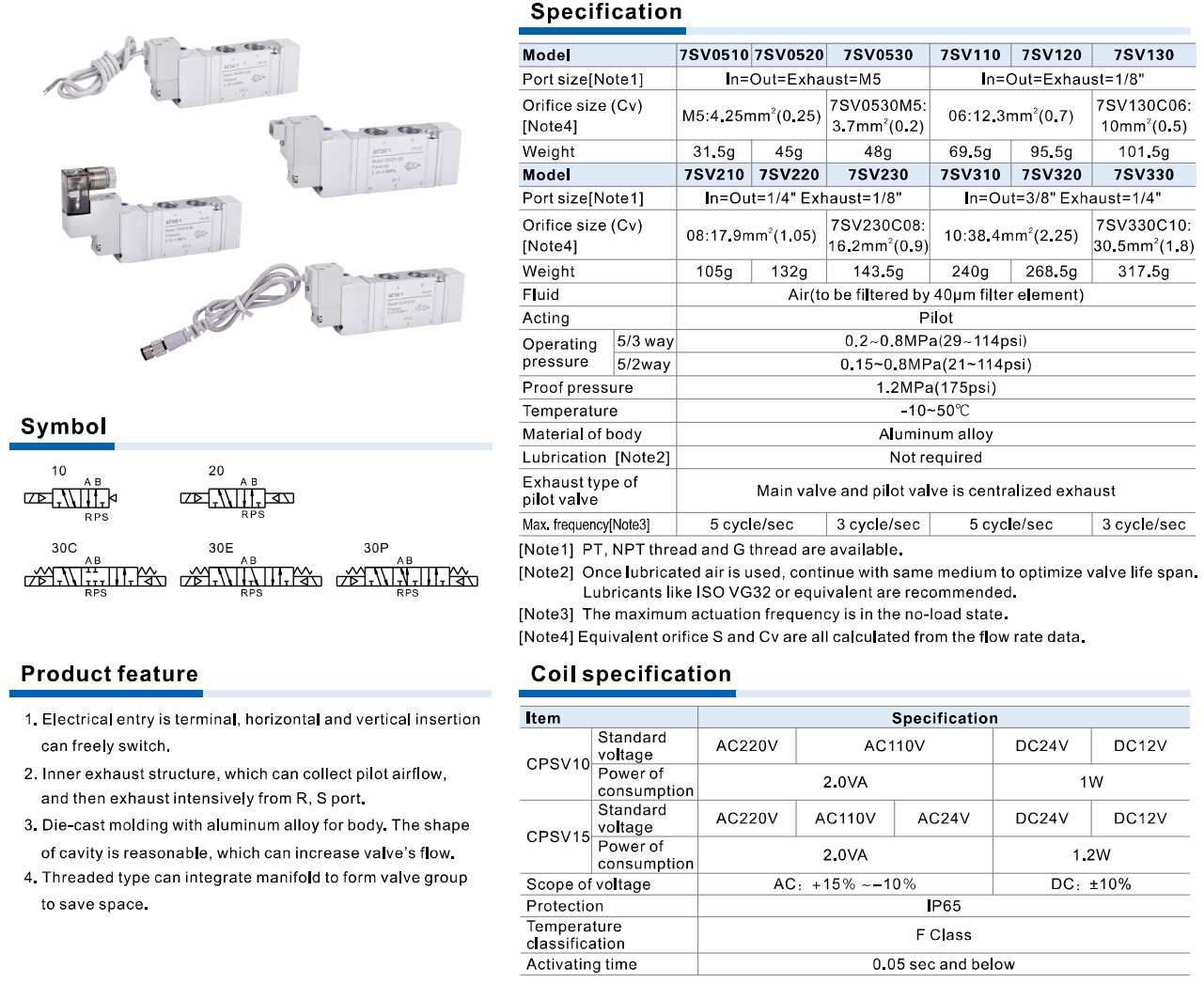 Van Điện Từ Khí Nén AIRTAC 7SV Series – Solenoid Valve 5/2 & 5/3 Way Công Nghiệp, Lưu Lượng Cao