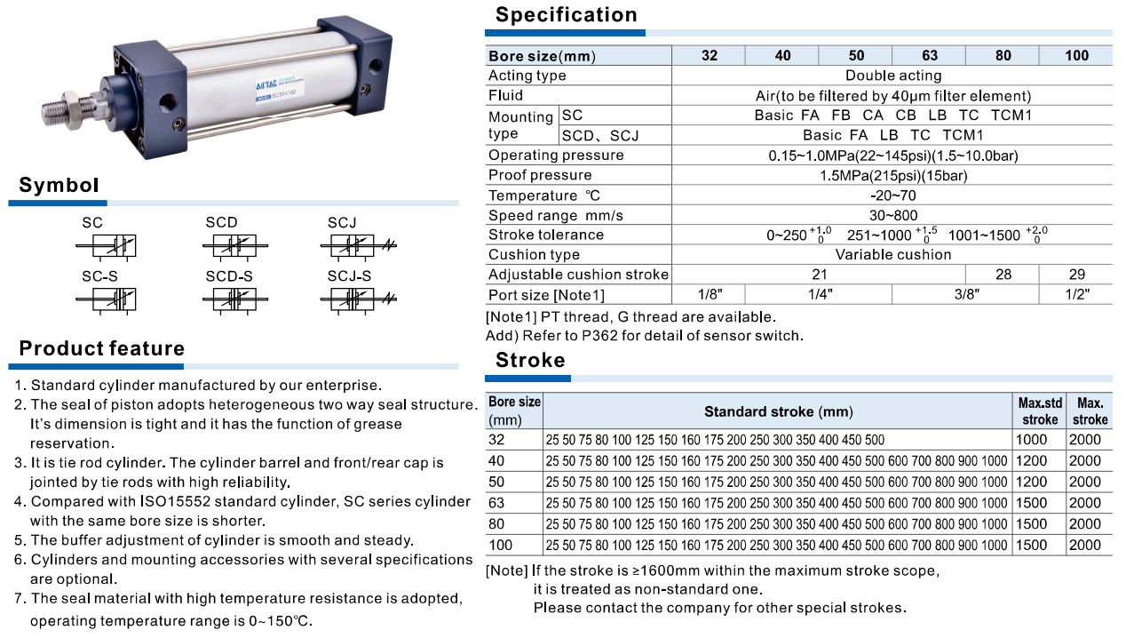 Xi lanh khí nén tiêu chuẩn Airtac SC Series (Tie-Rod Cylinder)