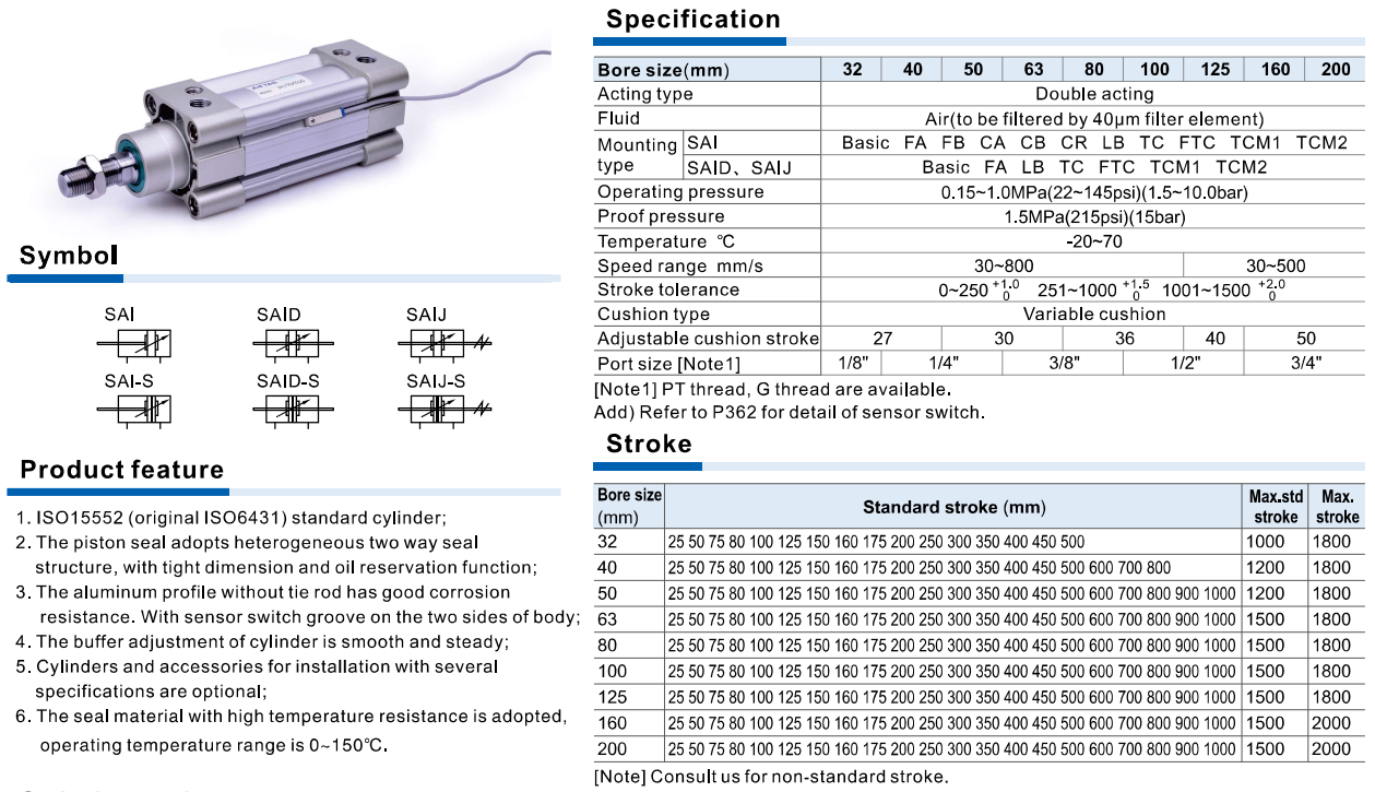 Xi Lanh Khí Nén AIRTAC SAI Series ISO15552 Profile Tác Động Kép