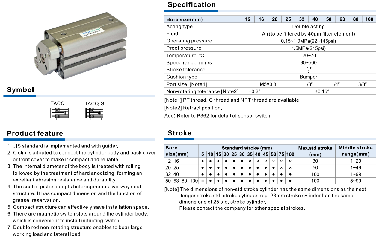 Airtac TACQ – Xi Lanh Khí Nén Dẫn Hướng Chính Xác, Chống Xoay Hai Ty