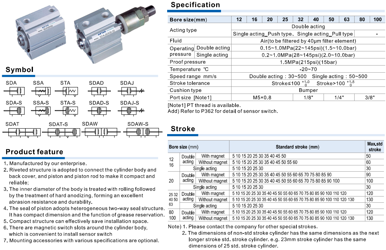 Airtac SDA – Xi Lanh Khí Nén Compact Nhỏ Gọn, Hiệu Suất Cao