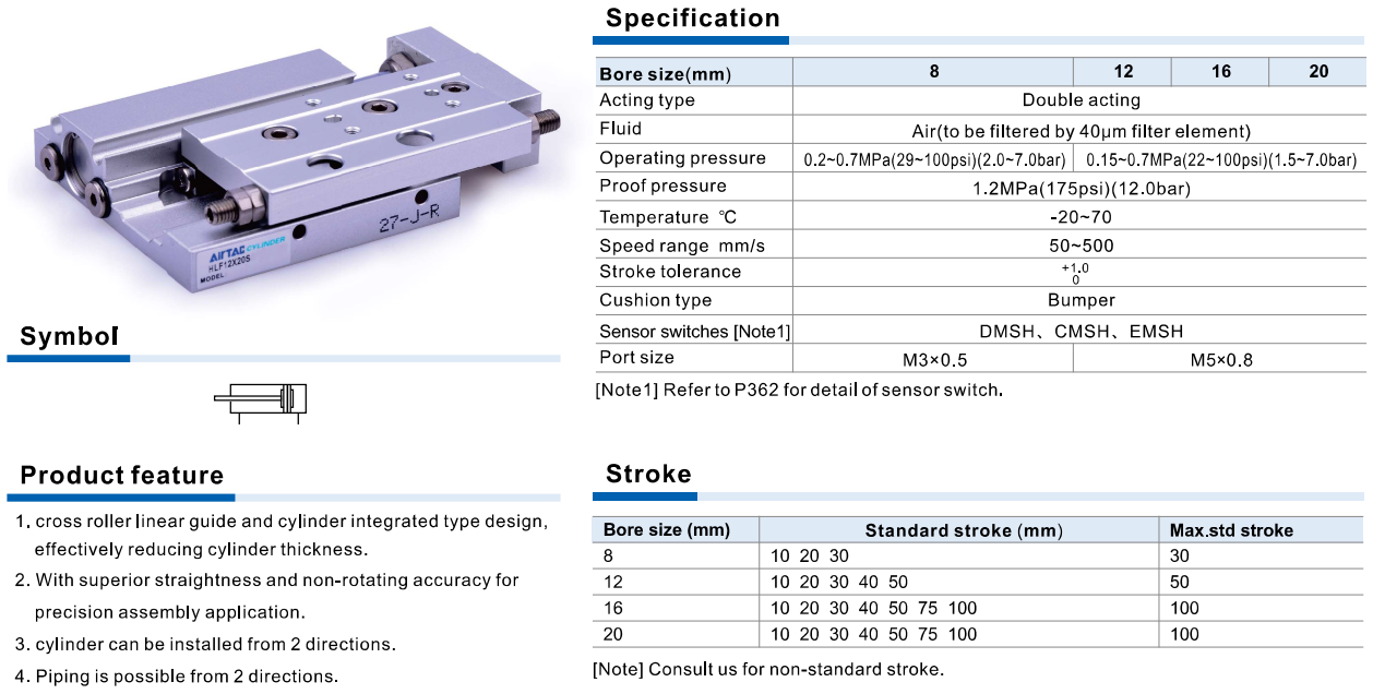Airtac HLF – Xi Lanh Bàn Trượt Khí Nén Độ Chính Xác Cao, Thiết Kế Gọn